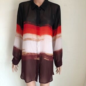 Vince Camuto Sheer Button-Down Blouse Shirt Women’s Size M Multicolor Camisole